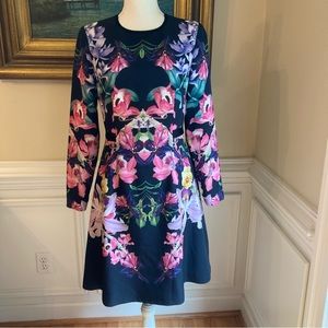 TED BAKER Toona Floral Long Sleeve Fit & Flare Dress